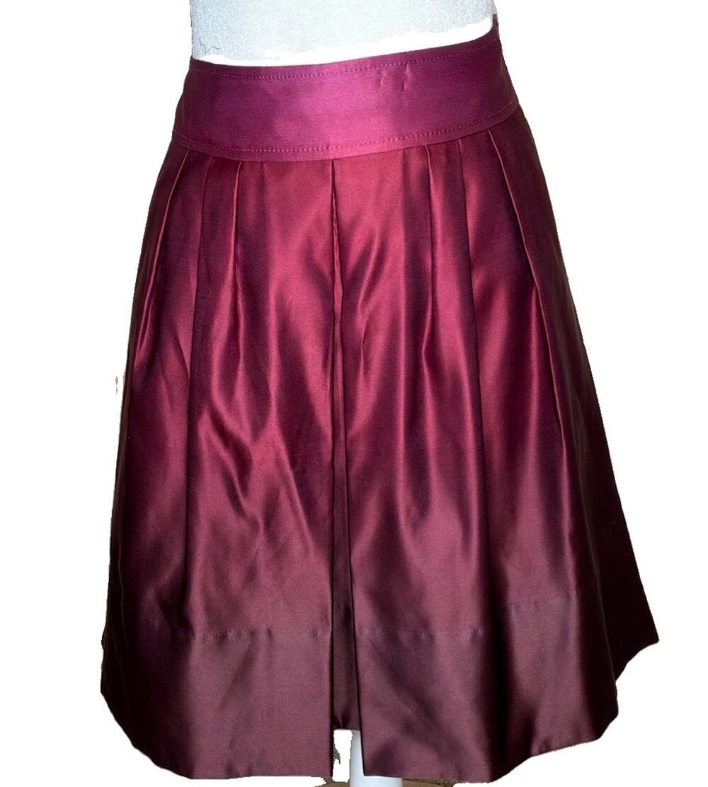 Ann Taylor Silk Blend Pleated Skirt Size 4 Berry Burgundy Ombre Lined A-Line